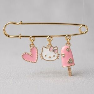 Coquette Pink Hello Kitty Style Heart Charm Pin